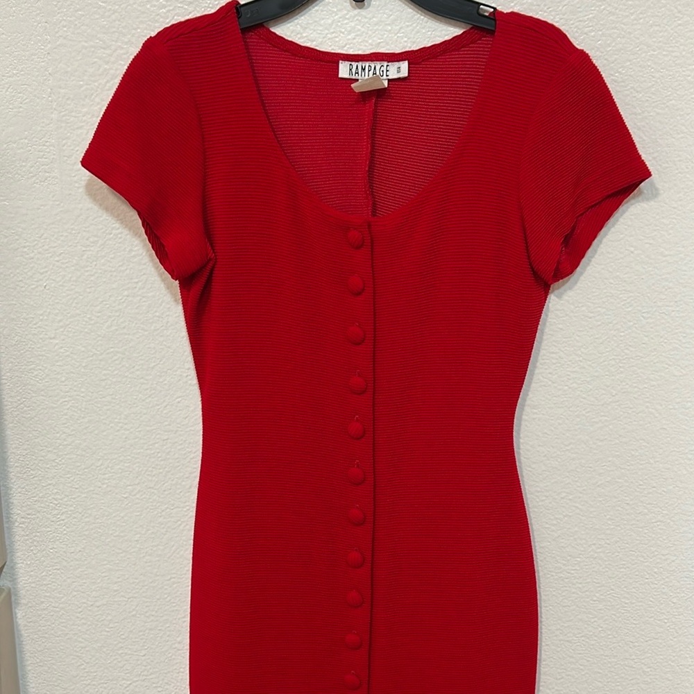 Vintage Rampage Red Midi Dress with Button Detailing